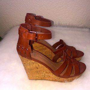 Dolce Vita Brown Wedge Sandals w/ Rose Gold Studs